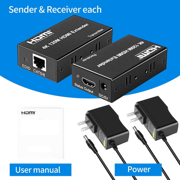 4K HDMI to RJ45 Network Extender, Transmission Distance: 120m(EU Plug)