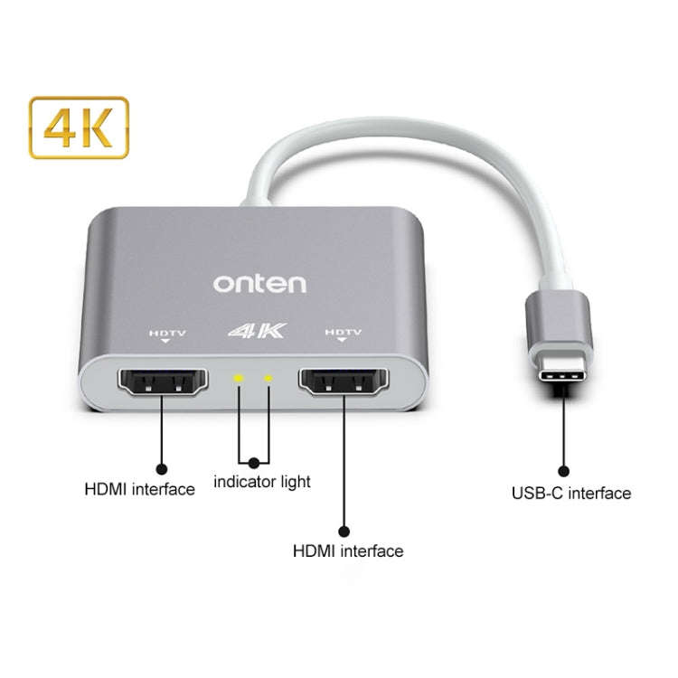 Onten OTN-9175B 4K USB-C / Type-C to Dual HDMI Output Converter(White)