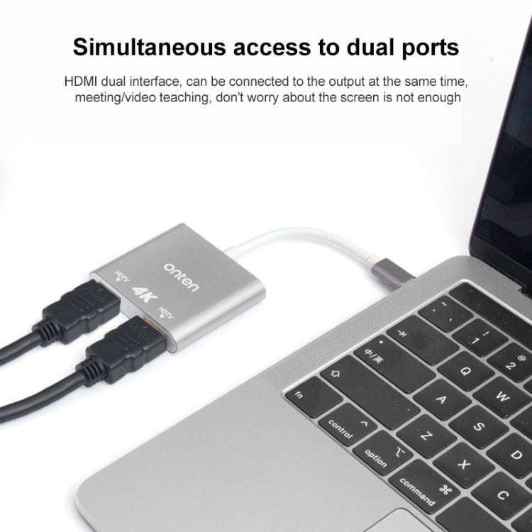 Onten OTN-9175B 4K USB-C / Type-C to Dual HDMI Output Converter(White)