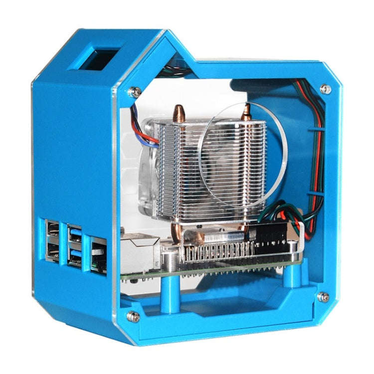 For Raspberry Pi 4B Waveshare Desktop Computer Fan LED Light Mini Tower Set(Blue)