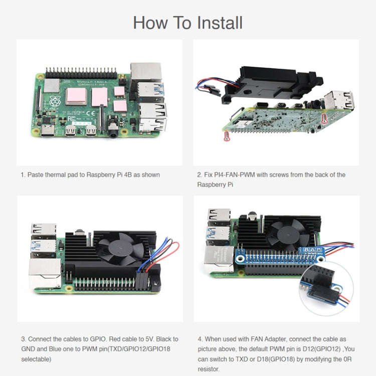 Waveshare Dedicated All-In-One Aluminum Alloy Cooling Fan For Raspberry Pi 4B