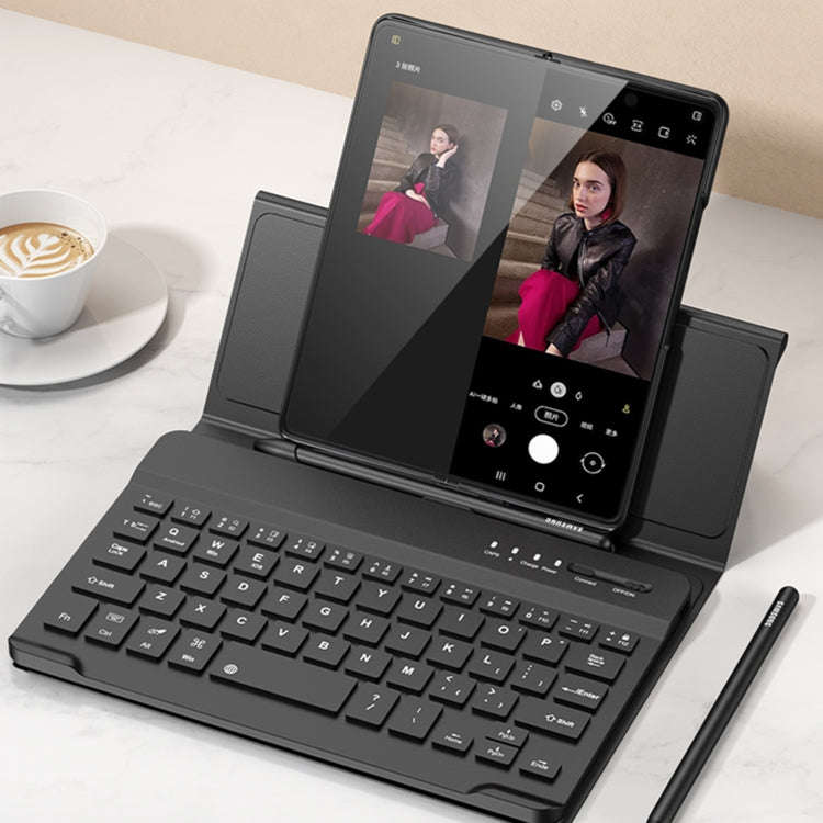 For Samsung Galaxy Z Fold4 GKK Magnetic Folding Bluetooth Keyboard Leather Case with Pen + Phone ...