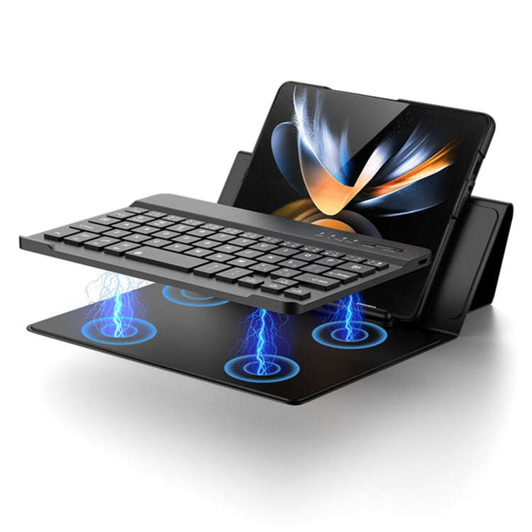 For Samsung Galaxy Z Fold4 GKK Magnetic Folding Bluetooth Keyboard Leather Case with Pen + Phone ...