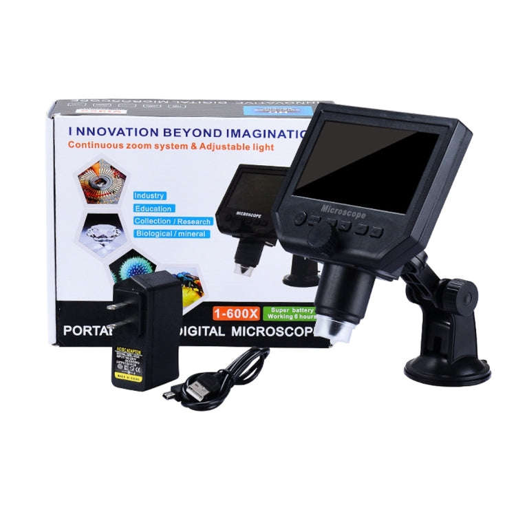 G600 600X 3.6MP 4.3 inch HD LCD Display Portable Digital Microscope, Plug:UK Plug