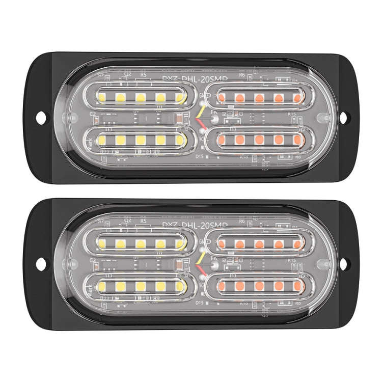 2pcs DC12-24V 3.2W Car 20LED Ultra-thin Strobe Light(White + Yellow Light)