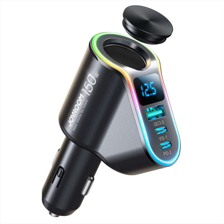 JOYROOM JR-CL21 150W 4-in-1 USB + Type-Cx2 Car Charger with Cigarette Lighter(Black)