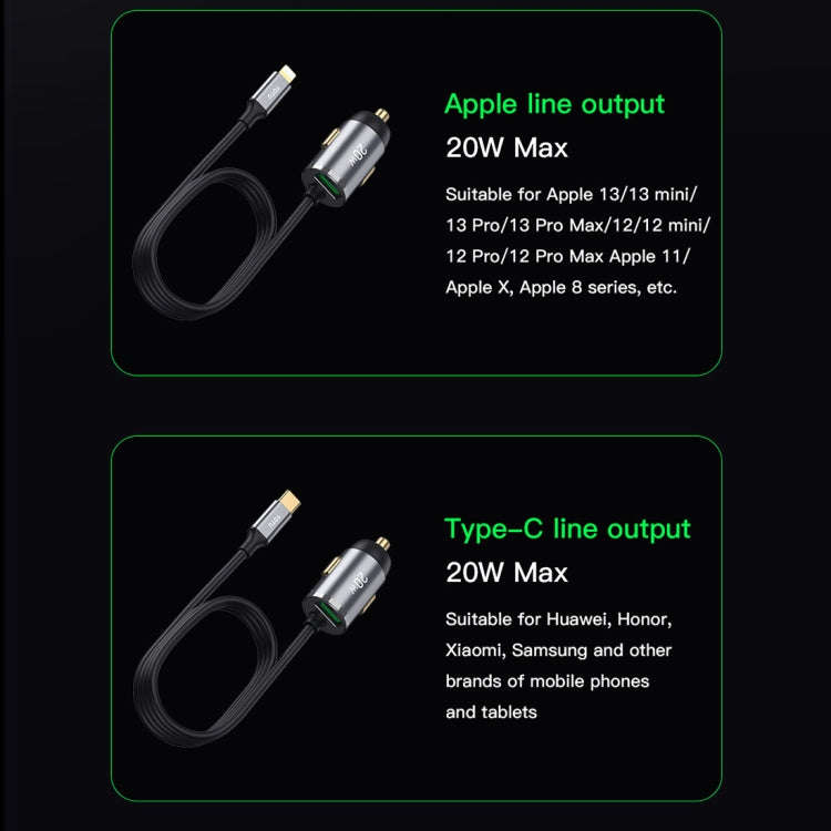 TOTUDESIGN 20W USB Car Fast Charging, Cable Length: 1.2m, Interface:8 Pin(Grey)