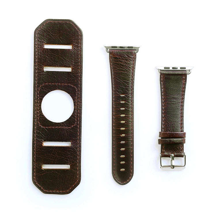For Apple Watch 5 & 4 44mm / 3 & 2 & 1 42mm Crazy Horse Texture Bracelet Watch Band(Dark Brown)