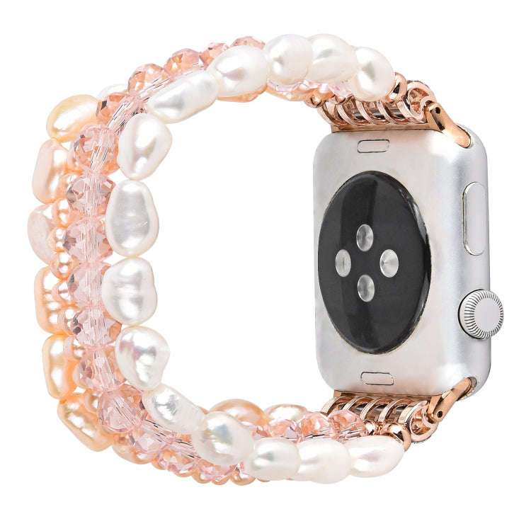For Apple Watch 5 & 4 40mm / 3 & 2 & 1 38mm Pearl Crystal Watch Band(Pearl + Pink Crystal)