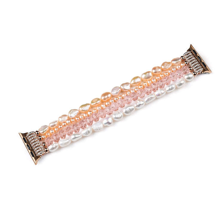 For Apple Watch 5 & 4 40mm / 3 & 2 & 1 38mm Pearl Crystal Watch Band(Pearl + Pink Crystal)
