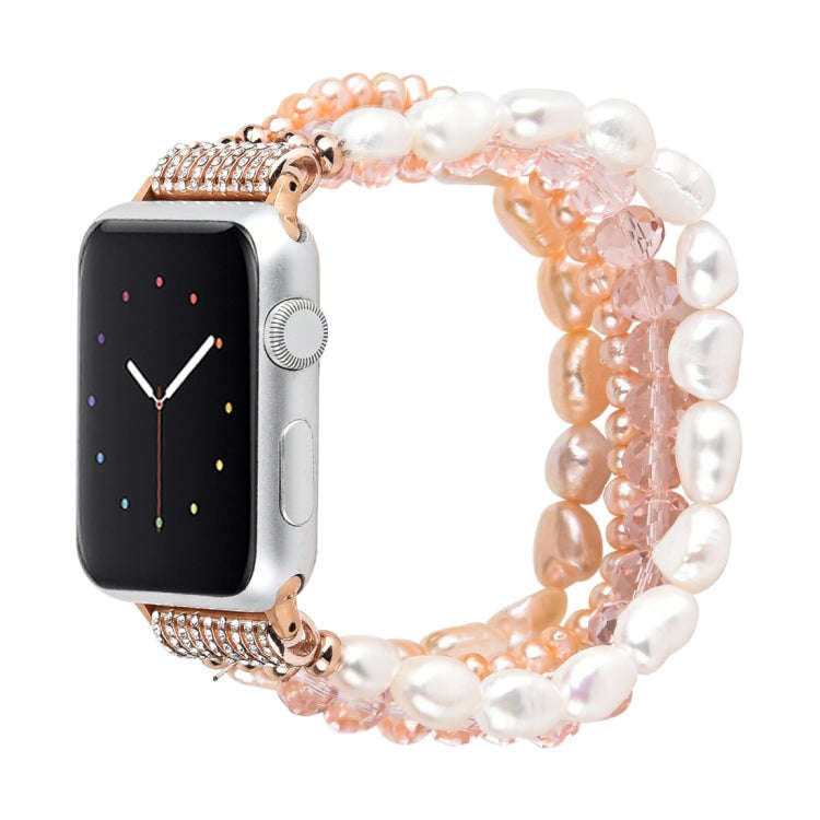 For Apple Watch 5 & 4 40mm / 3 & 2 & 1 38mm Pearl Crystal Watch Band(Pearl + Pink Crystal)