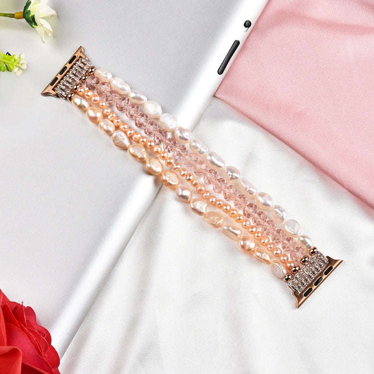 For Apple Watch 5 & 4 40mm / 3 & 2 & 1 38mm Pearl Crystal Watch Band(Pearl + Pink Crystal)