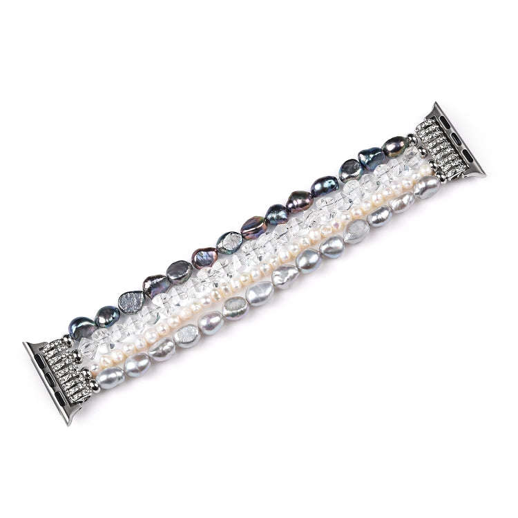 For Apple Watch 5 & 4 40mm / 3 & 2 & 1 38mm Pearl Crystal Watch Band(Pearl + White Crystal)