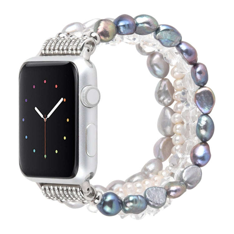 For Apple Watch 5 & 4 40mm / 3 & 2 & 1 38mm Pearl Crystal Watch Band(Pearl + White Crystal)