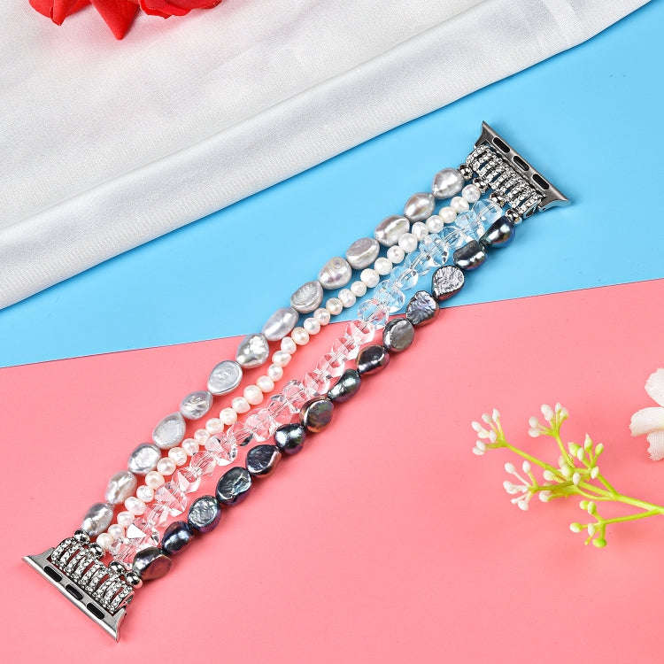For Apple Watch 5 & 4 40mm / 3 & 2 & 1 38mm Pearl Crystal Watch Band(Pearl + White Crystal)
