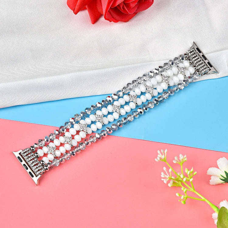 For Apple Watch 5 & 4 40mm / 3 & 2 & 1 38mm Pearl Crystal Watch Band(Crystal Porcelain White)