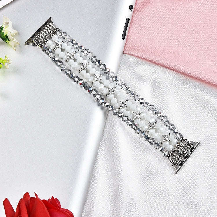 For Apple Watch 5 & 4 40mm / 3 & 2 & 1 38mm Pearl Crystal Watch Band(Crystal Porcelain White)