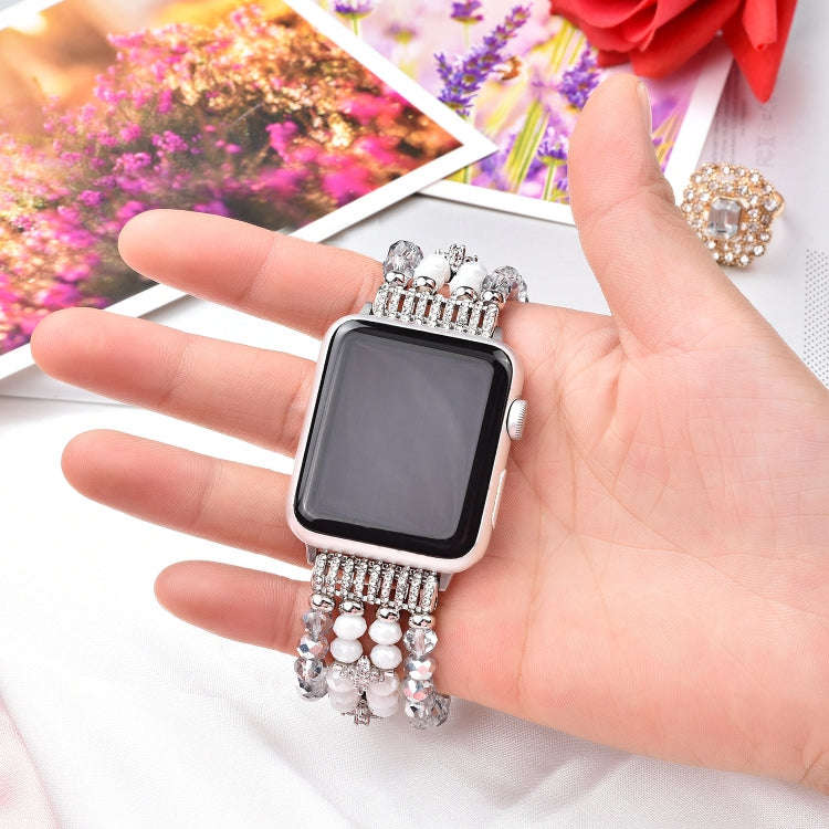 For Apple Watch 5 & 4 40mm / 3 & 2 & 1 38mm Pearl Crystal Watch Band(Crystal Porcelain White)