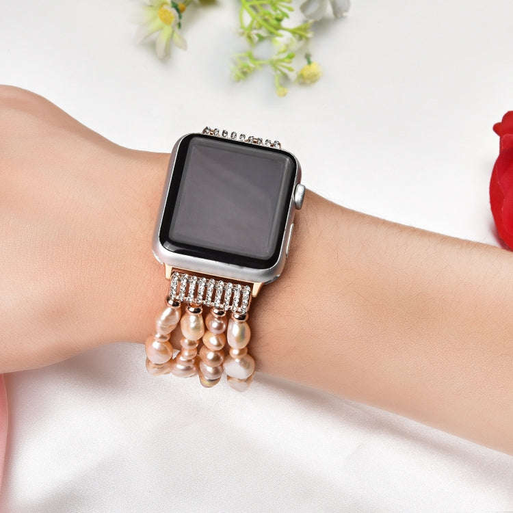 For Apple Watch 5 & 4 44mm / 3 & 2 & 1 42mm Pearl Crystal Watch Band(Natural Pearl)