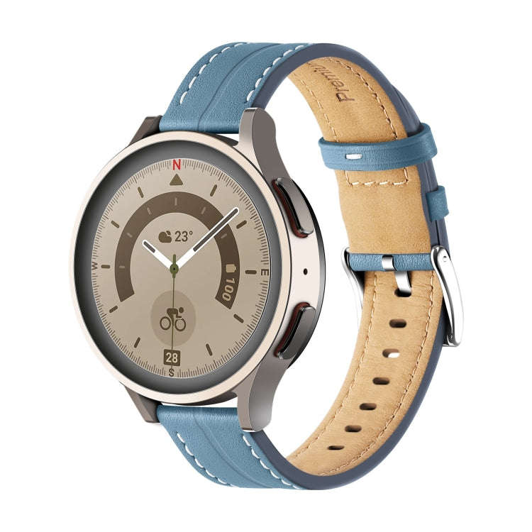For Coros Pace 2/Coros Apex 42mm Universal Grooved Genuine Leather Watch Band(Blue)