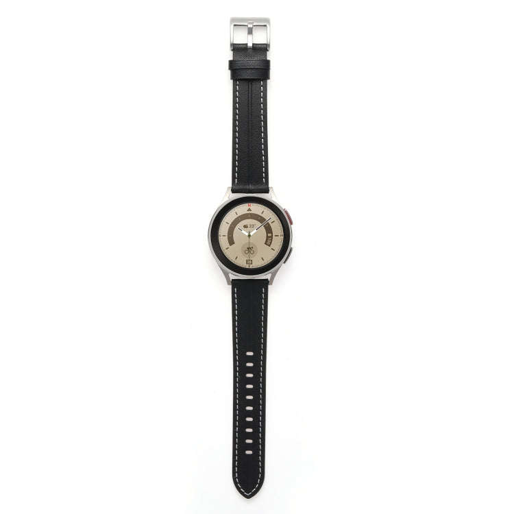 For Coros Pace 2/Coros Apex 42mm Universal Grooved Genuine Leather Watch Band(Black)