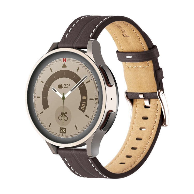 For Coros Pace 2/Coros Apex 42mm Universal Grooved Genuine Leather Watch Band(Coffee)
