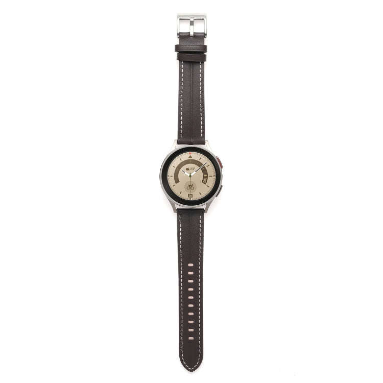 For Coros Pace 2/Coros Apex 42mm Universal Grooved Genuine Leather Watch Band(Coffee)