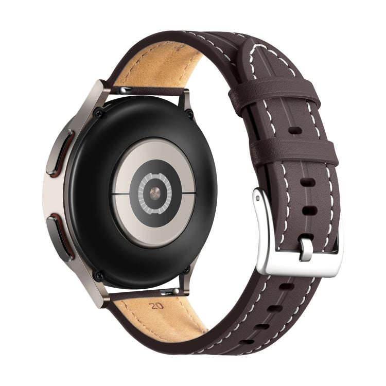For Coros Pace 2/Coros Apex 42mm Universal Grooved Genuine Leather Watch Band(Coffee)