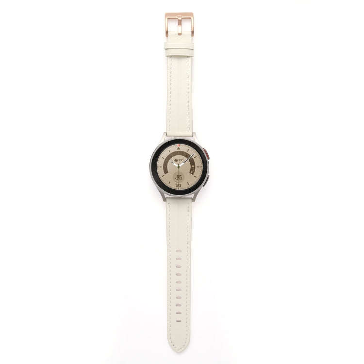 For Coros Pace 2/Coros Apex 42mm Universal Grooved Genuine Leather Watch Band(Beige White)