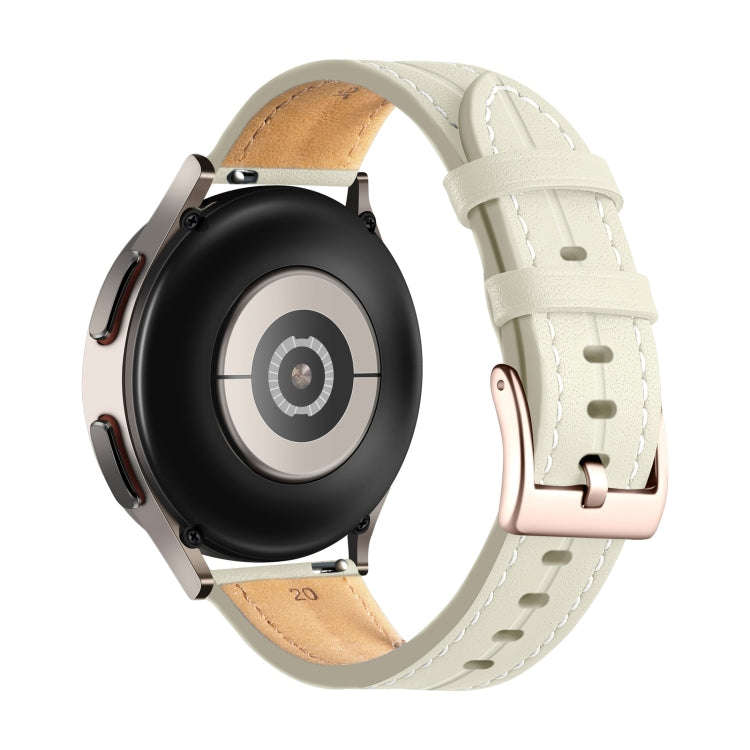 For Coros Pace 2/Coros Apex 42mm Universal Grooved Genuine Leather Watch Band(Beige White)