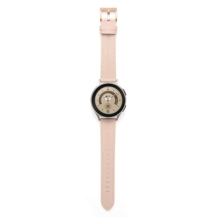 For Coros Pace 2/Coros Apex 42mm Universal Grooved Genuine Leather Watch Band(Light Pink)