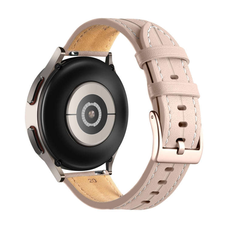 For Coros Pace 2/Coros Apex 42mm Universal Grooved Genuine Leather Watch Band(Light Pink)