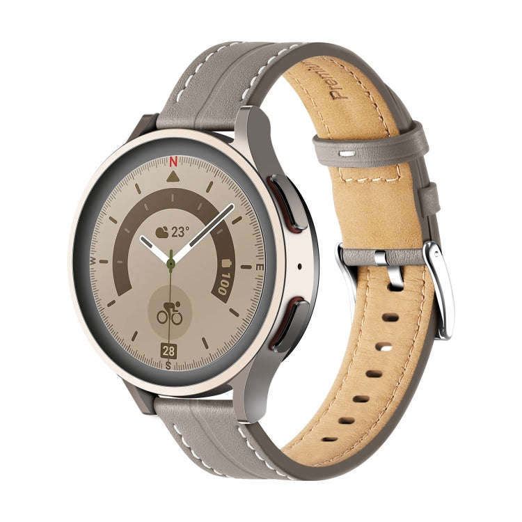 For Coros Pace 2/Coros Apex 42mm Universal Grooved Genuine Leather Watch Band(Grey)