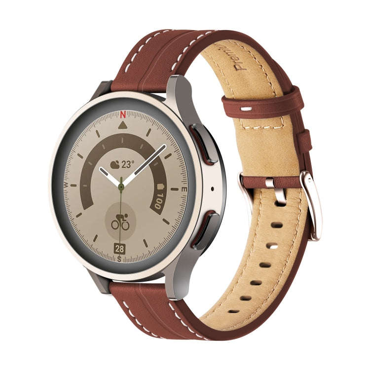 For Coros Pace 2/Coros Apex 42mm Universal Grooved Genuine Leather Watch Band(Brown)