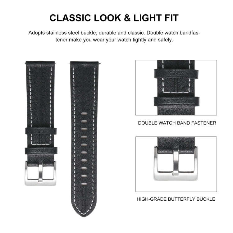 For Coros Pace 2/Coros Apex 42mm Universal Grooved Genuine Leather Watch Band(Blue)