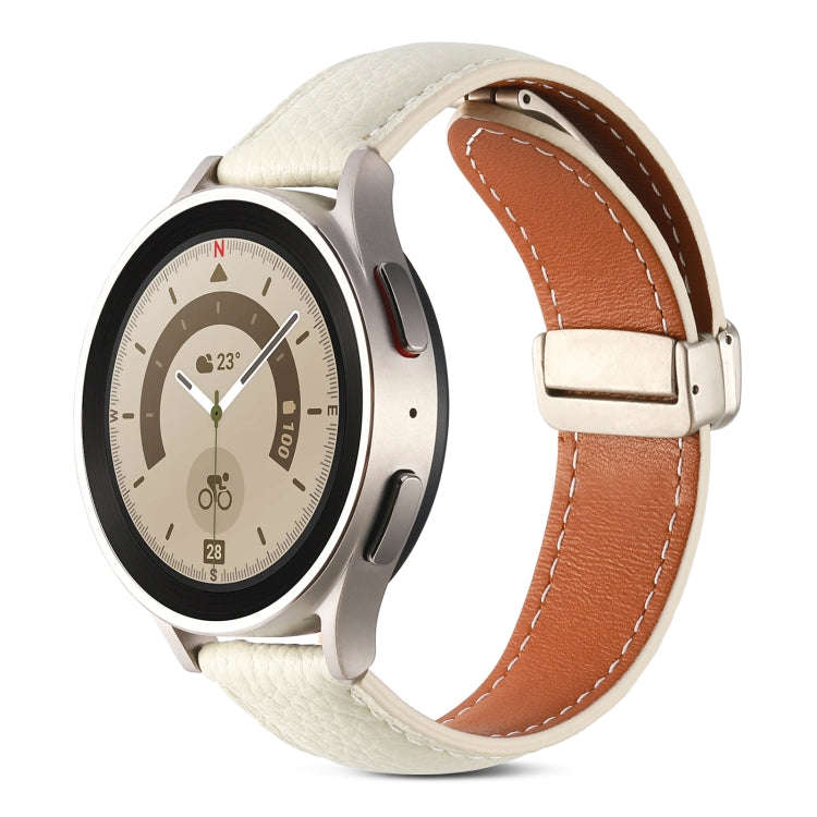 For Coros Pace 2/Coros Apex 42mm Universal Folding Buckle Genuine Leather Watch Band(Beige White)