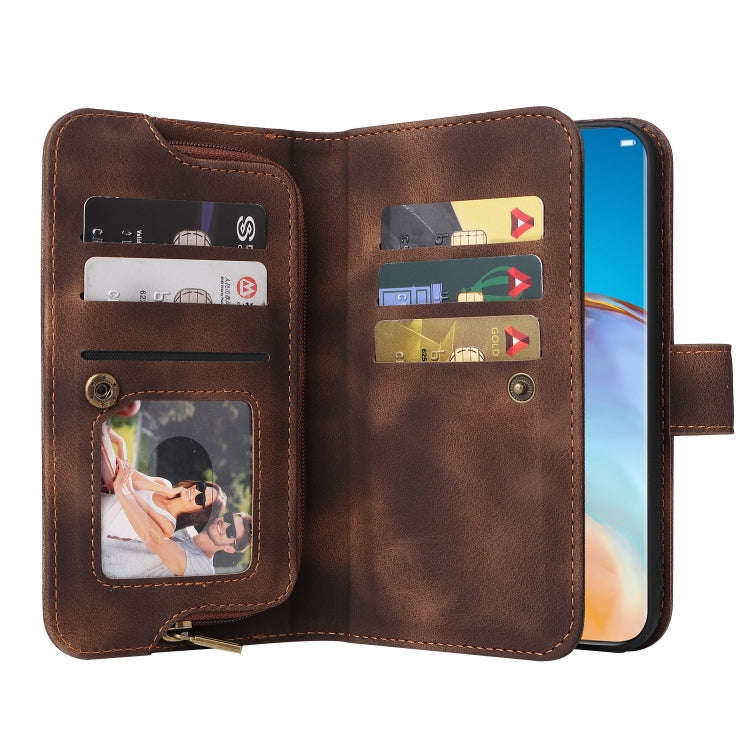 For Huawei P40 Pro Multifunctional Card Slot Zipper Wallet Leather Phone Case(Brown)