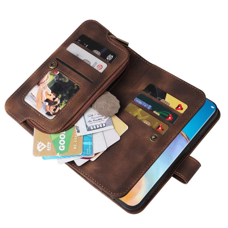 For Huawei P40 Pro Multifunctional Card Slot Zipper Wallet Leather Phone Case(Brown)