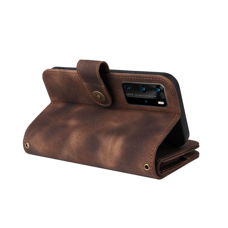 For Huawei P40 Pro Multifunctional Card Slot Zipper Wallet Leather Phone Case(Brown)