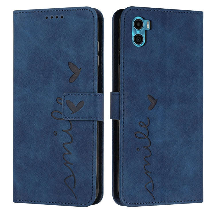 For Motorola Moto E22s 4G Skin Feel Heart Pattern Leather Phone Case(Blue)