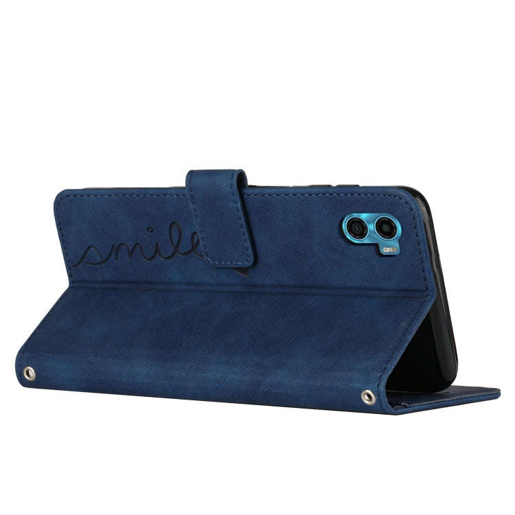 For Motorola Moto E22s 4G Skin Feel Heart Pattern Leather Phone Case(Blue)