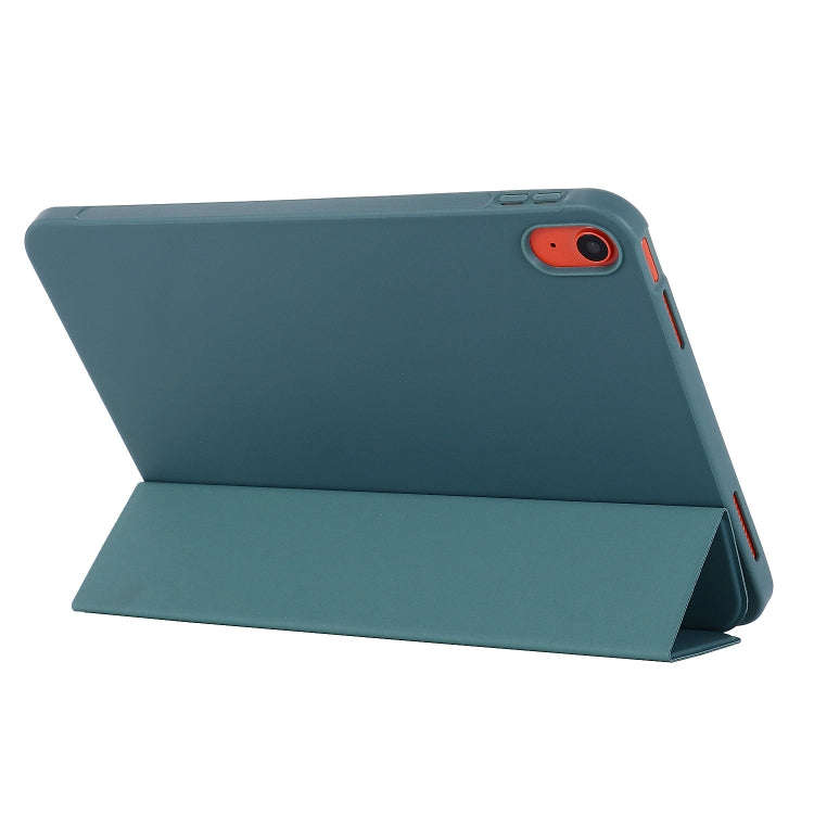 For iPad 2025 / 2022 Tri-fold Holder Tablet Leather Case(Dark Green)