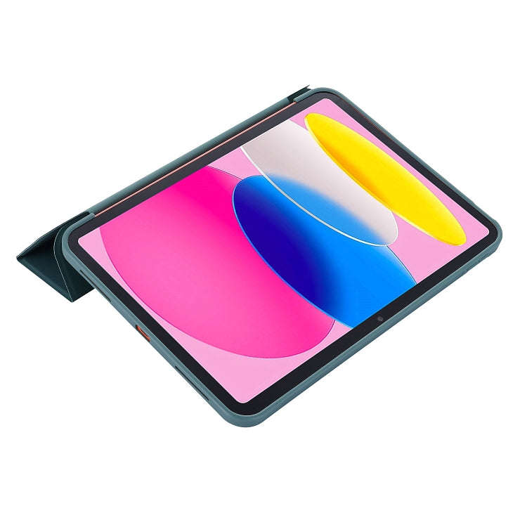 For iPad 2025 / 2022 Tri-fold Holder Tablet Leather Case(Dark Green)