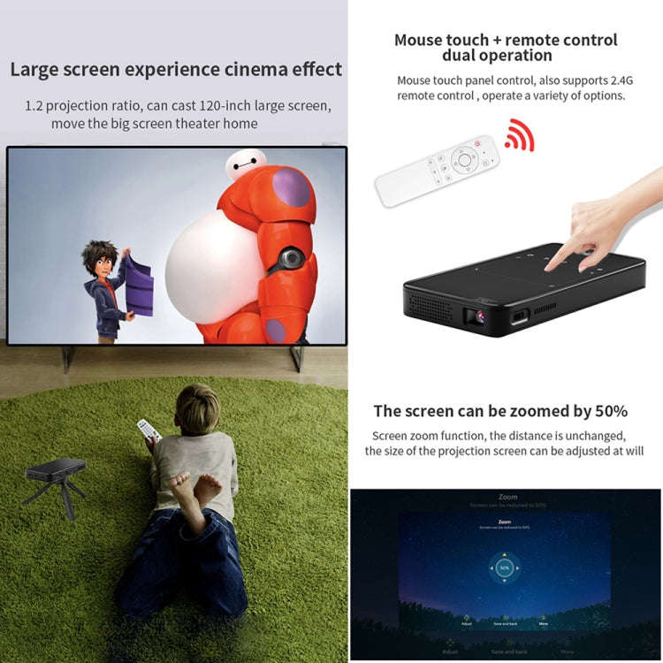 S90 DLP Android 9.0 1GB+8GB 4K Mini WiFi Smart Projector, Power Plug:AU Plug(Black)