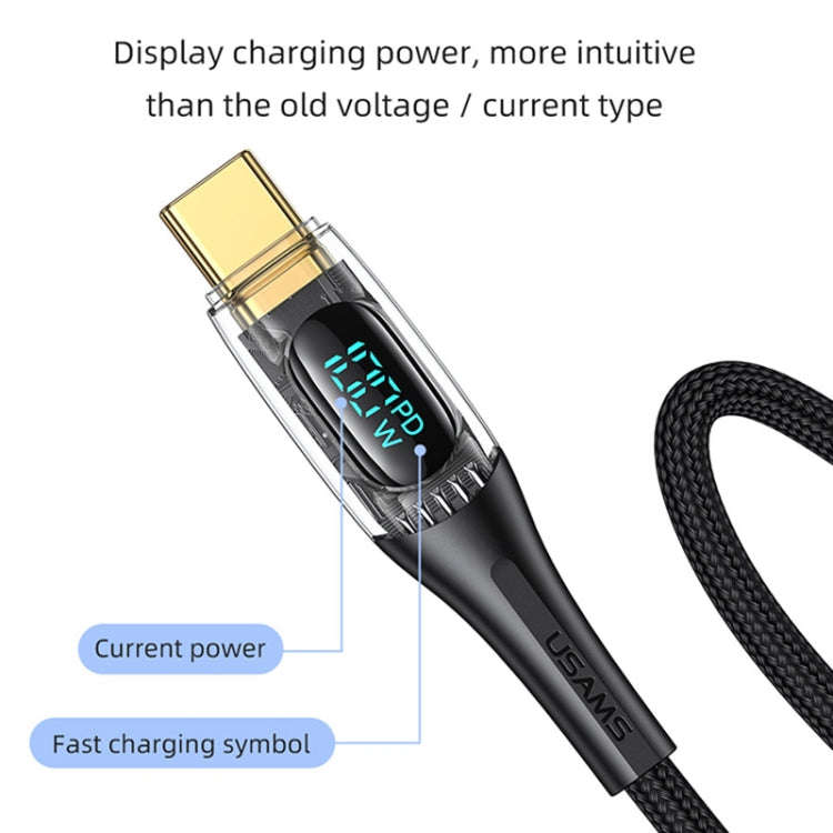 USAMS Type-C to Type-C PD100W Aluminum Alloy Transparent Digital Display Fast Charge Data Cable, ...