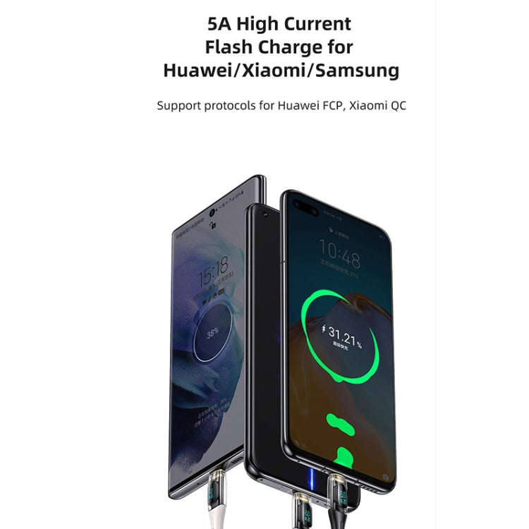 USAMS Type-C to Type-C PD100W Aluminum Alloy Transparent Digital Display Fast Charge Data Cable, ...