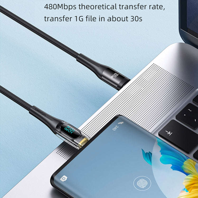USAMS Type-C to Type-C PD100W Aluminum Alloy Transparent Digital Display Fast Charge Data Cable, ...