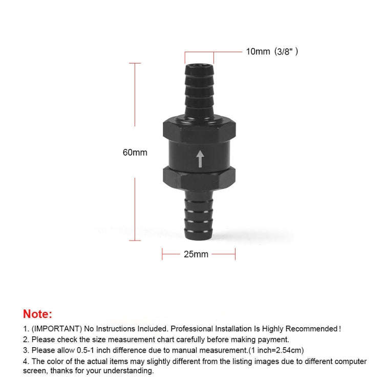 10mm Car  Aluminium Alloy Fuel Petrol One Way Non Return Check Valve
