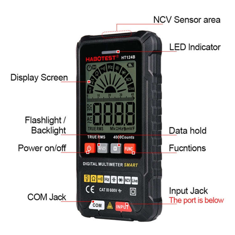HABOTEST HT124B Mini Digital Display High-precision Multimeter