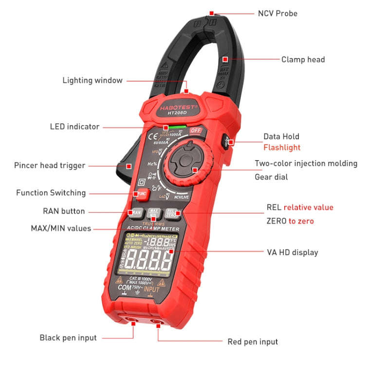 HABOTEST HT208A 1000A Clamp Multi-Function Anti-burning Digital Multimeter